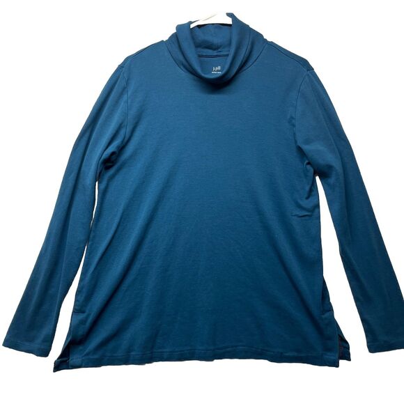 J Jill Perfect Pima Side Vent Turtleneck Tunic Teal 100% Pima Cotton Large Tall - Picture 1 of 3